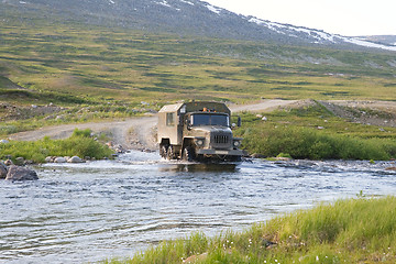 Image showing Truck crossing a river