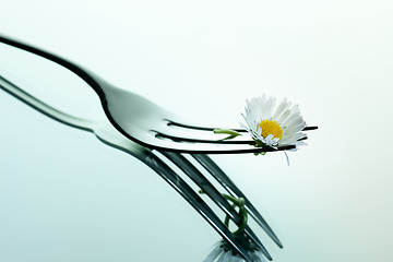 Image showing Steel Fork and flower