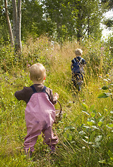 Image showing Children walking in forest