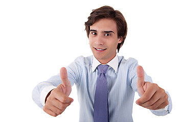 Image showing young businessman giving consent, with thumb up