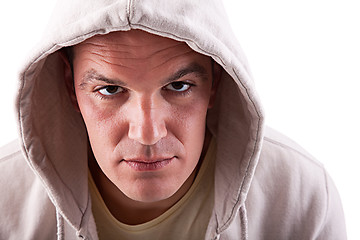 Image showing man looking to camera with a hood