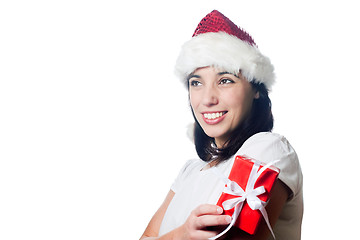 Image showing Beautiful christmas girl with a gift