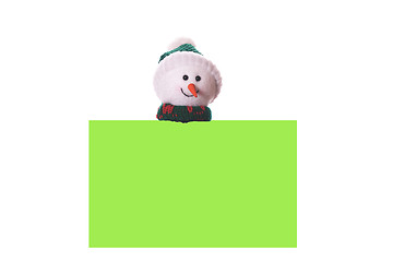 Image showing Christmas green card with snowman