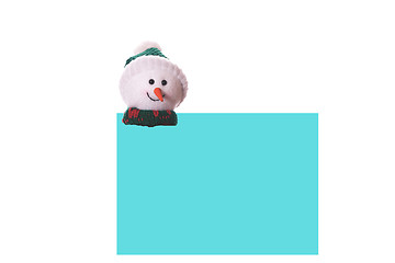 Image showing Christmas blue card with snowman