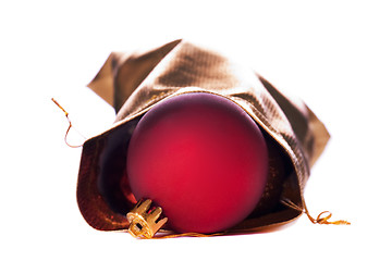 Image showing gold bag with red Christmas balls