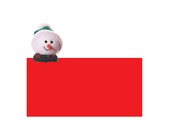 Image showing Christmas red card with snowman