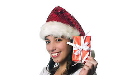 Image showing Beautiful christmas girl with a gift