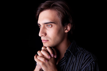 Image showing Portrait of a handsome young man thinking