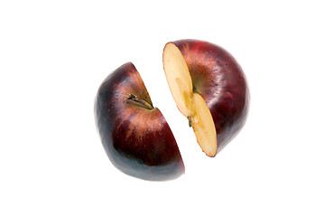 Image showing looking down at split apple on white