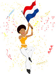 Image showing Black Girl Dutch Soccer Fan with flag