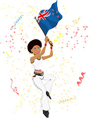 Image showing Black Girl New Zealand Soccer Fan with flag.
