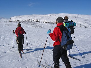 Image showing Young persons skiing