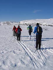 Image showing Young persons skiing