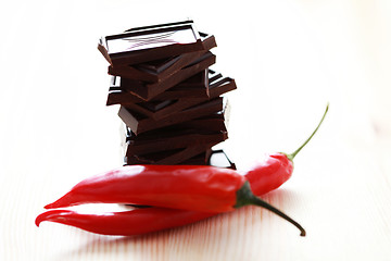 Image showing dark chocolate with chilli pepper