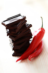 Image showing dark chocolate with chilli pepper