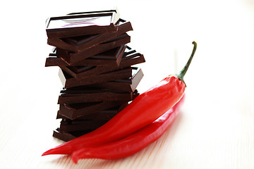 Image showing dark chocolate with chilli pepper