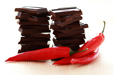Image showing dark chocolate with chilli pepper
