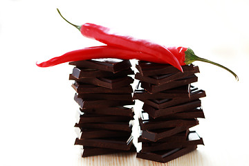 Image showing dark chocolate with chilli pepper