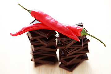 Image showing dark chocolate with chilli pepper