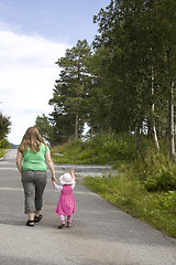 Image showing Obese mother and child walking