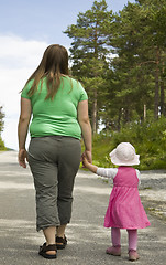 Image showing Obese mother and child walking