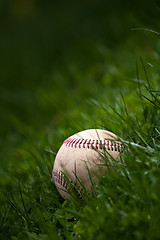 Image showing Old Baseball in the Grass