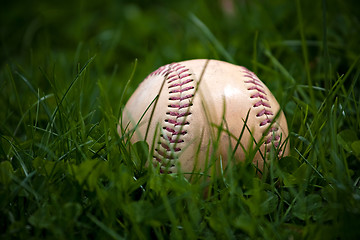 Image showing Old Baseball in the Grass