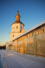 Image showing Monastery wall in sunset lights