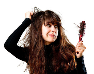 Image showing Woman having a bad hair day
