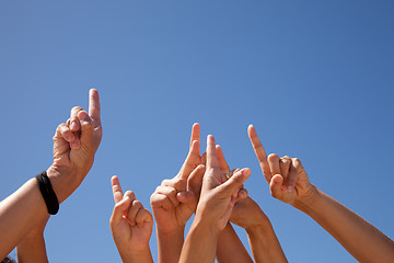 Image showing hands raised to the sky