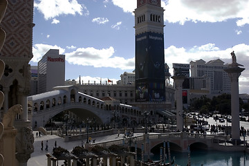 Image showing Venetian View to the Mirage and Harrah's with the Bridge in view