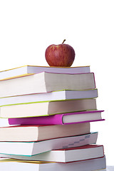 Image showing Books and a fresh apple