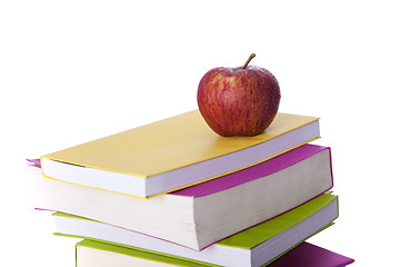 Image showing Books and a fresh apple