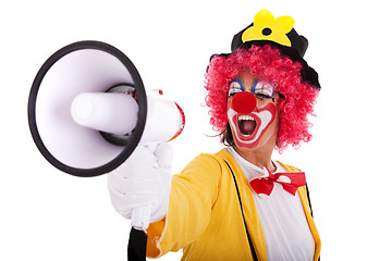 Image showing Funny clown with a megaphone