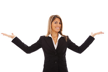 Image showing Businesswoman showing something