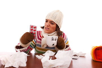 Image showing woman with flu symptoms