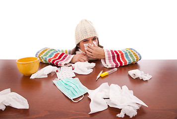 Image showing woman with flu symptoms