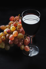 Image showing Grapes and red wine above view