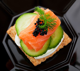 Image showing Caviar and Salmon Canape