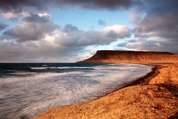 Image showing Coastline at sunset, long exposure 