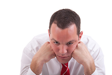 Image showing businessman bored, isolated on white background.