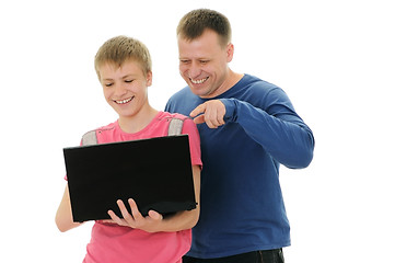 Image showing  father and  son with laptop