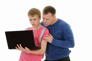 Image showing  father and  son with laptop