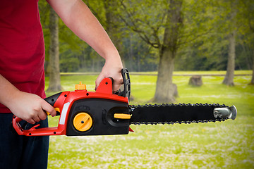 Image showing Man Holding Chainsaw 