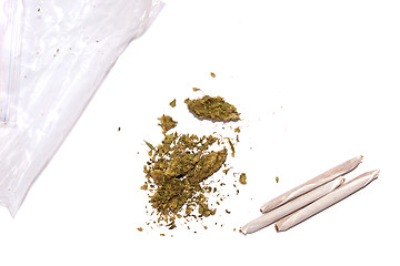 Image showing marijuana with joints and bag