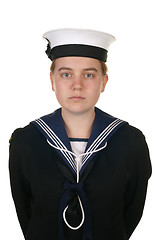 Image showing female sailor in navy isolated white