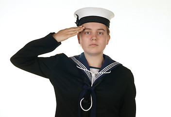 Image showing female sailor in navy isolated white