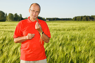 Image showing Middle-aged man smiling on a field