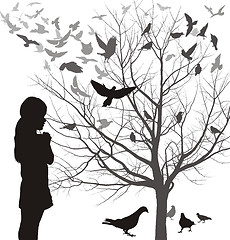 Image showing A girl admires the birds