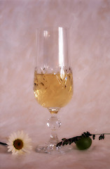 Image showing A glass of white wine on painted background